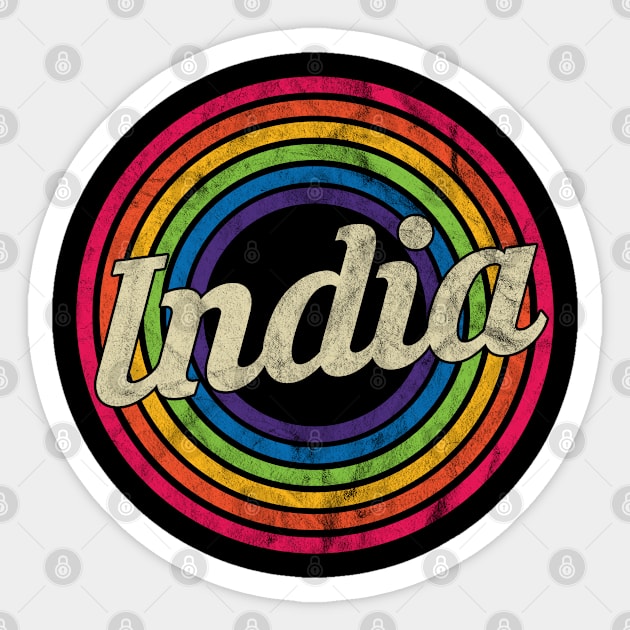 India - Retro Rainbow Faded-Style Sticker by MaydenArt